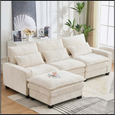 99'' Sectional Cloud Deep Seat Couch, Modern Comfy Chenille L Shaped Sofa for Living Room, 4-Seats with Movable Ottoman