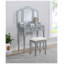 Ensemble de meuble-lavabo en bois massif 31,5 "avec miroir à 3 panneaux et tabouret, argent