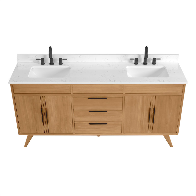 Hoult 72 in. Natural Teak Double Bathroom Vanity with Engineered Stone Top