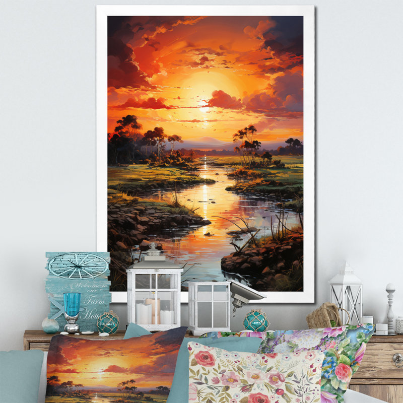 Vietnam River Delta Sunset III sur toile, H 20 po x l 12 po x P 1 po, Cadre photo blanc