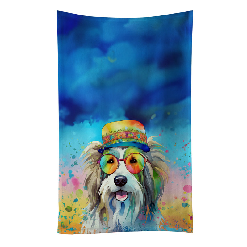 Bearded Collie Hippie Dawg Kitchen Towel