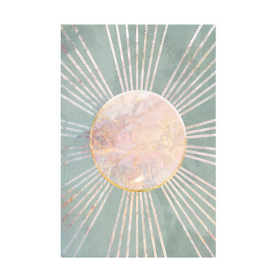 Wrapped Canvas Wall Art - Sarah Manovski 'Sage Green Boho Sun Rays' Wall Art for Living Room, Bedroom, or Office Décor - 12x19