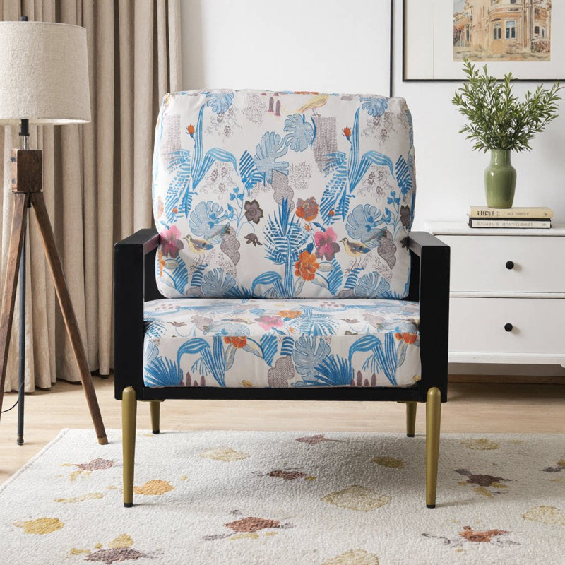 Fauteuil d'appoint rembourré à dossier bas Reynold, Bleu antique