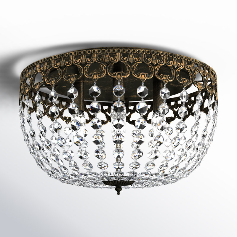 Luminaire encastré moderne en cristal en forme de bol 15 po à 4 lumières Ealie pour salon / chambre à coucher, Noir mat / Or