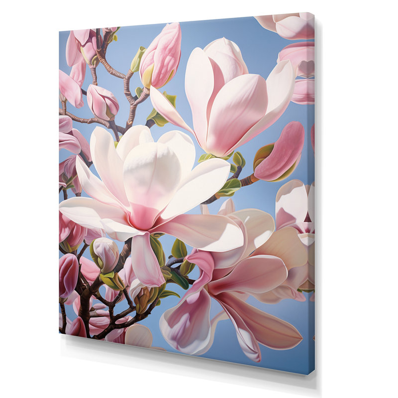 Reproduction d'art sur toile florale, rose et bleu, H 32 po x l 24 po x P 1 po, Toile tendue