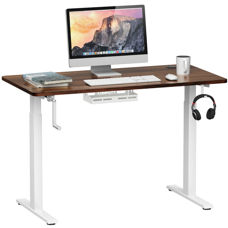 Bennink Adjustable Metal Base Standing Desk, Walnut/White