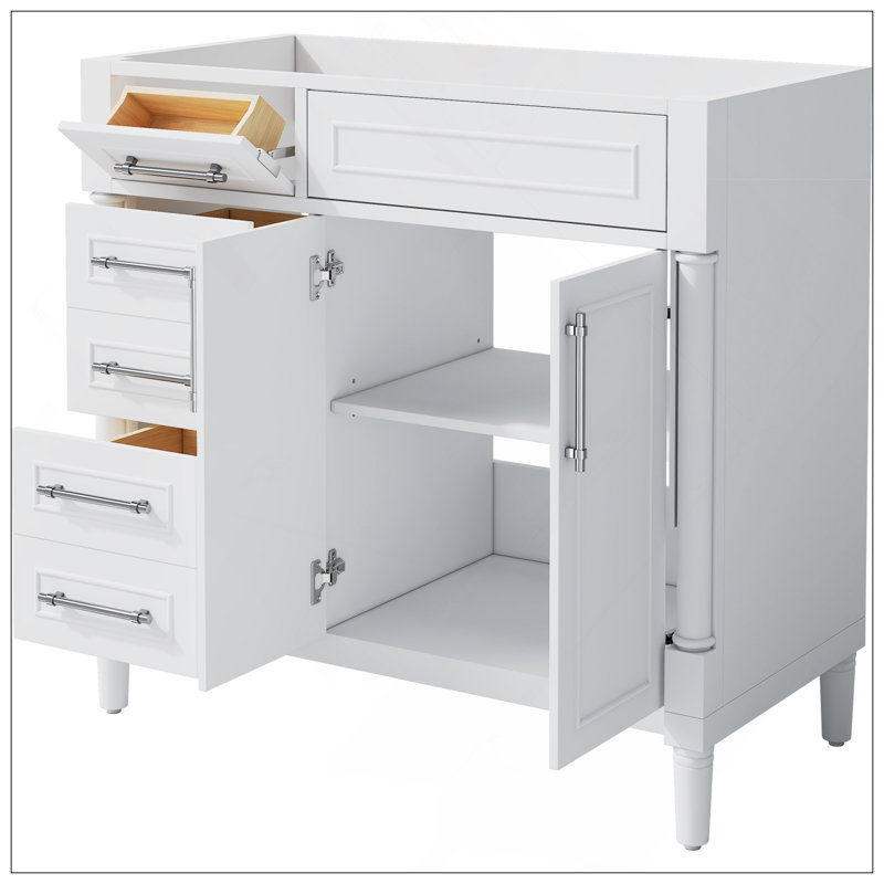 Meuble-lavabo de salle de bain 36 po sans lavabo, armoire de rangement autoportante avec 2 tiroirs et un tiroir basculant, meuble-lavabo avec cadre en bois massif seulement, tablette à hauteur réglable