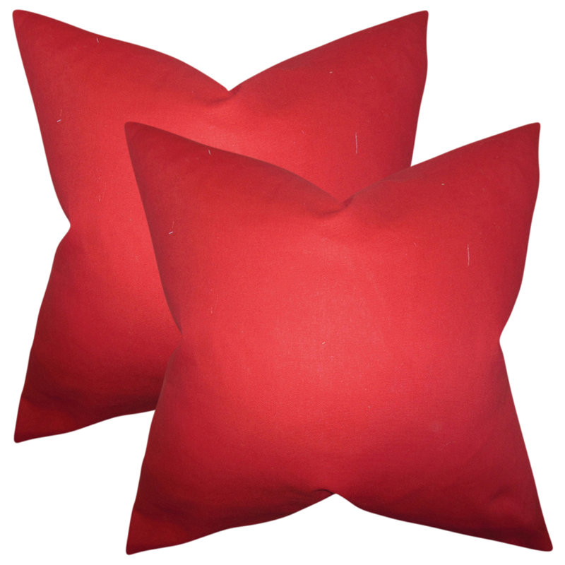  Solid Cotton Throw Pillow, Red