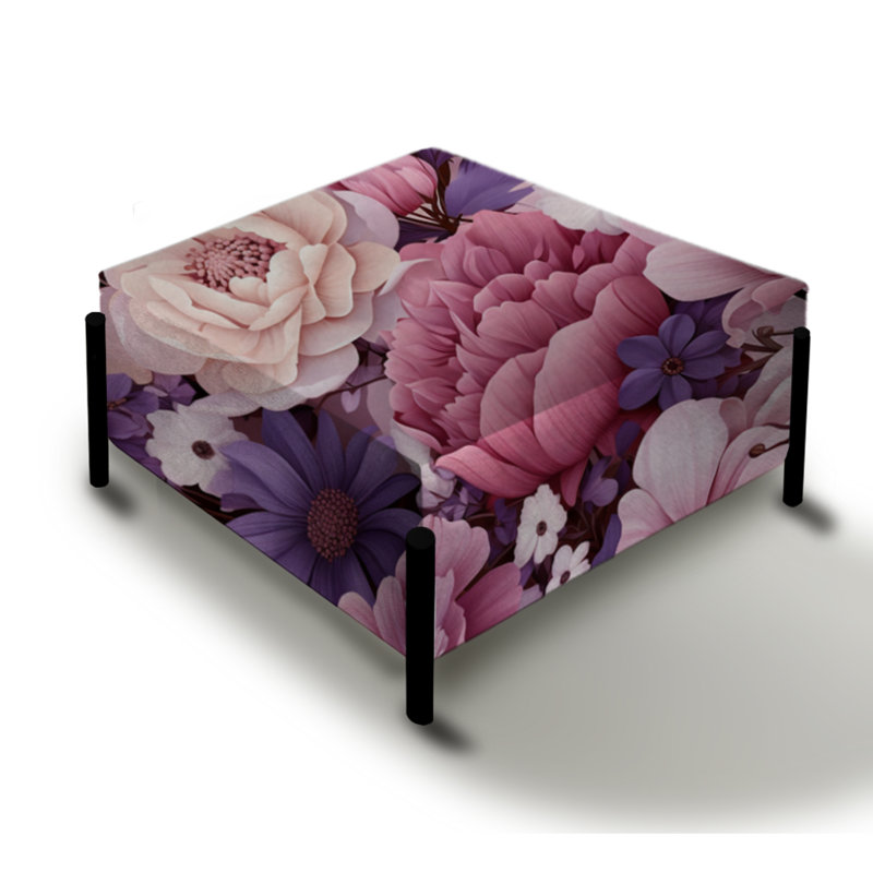 Motif botanique printanier fleurs mauves - grand repose-pieds carré floral