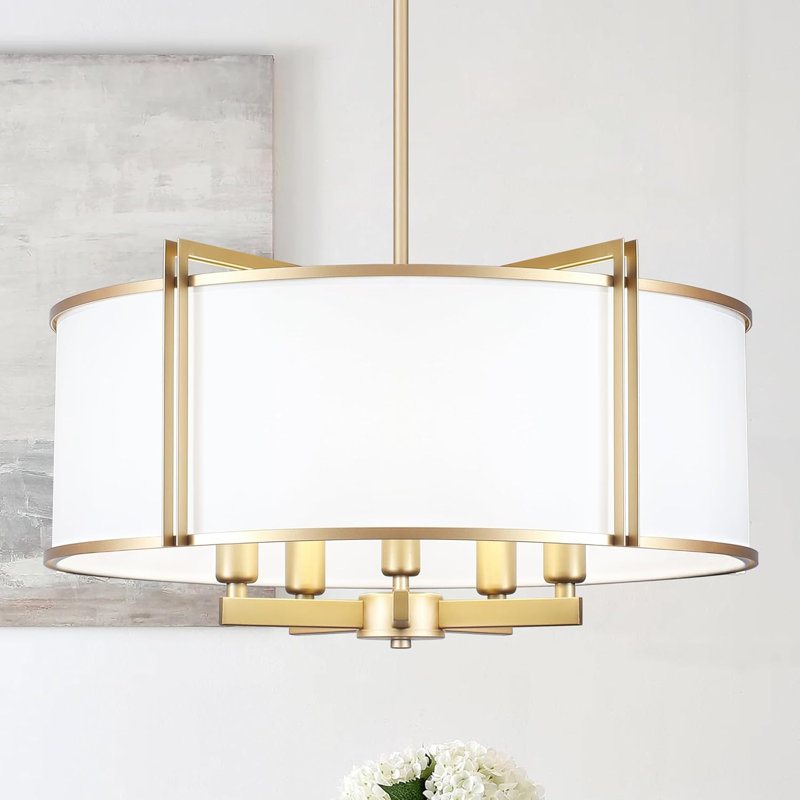 5-Light Modern 19.6" Gold Drum Chandelier, Gold