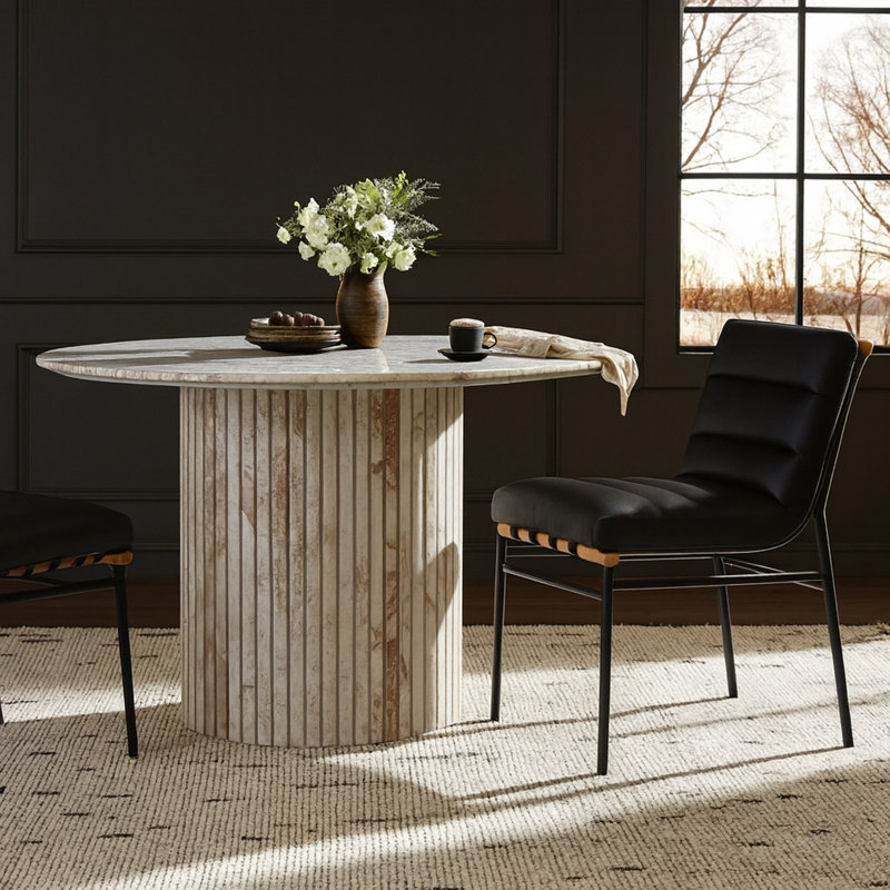 Chaise de salle à manger Vincentas, Cuir végétalien noir
