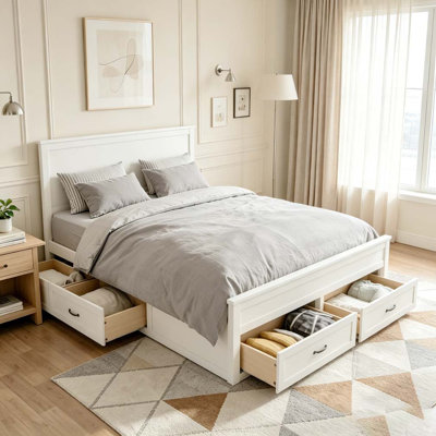 Wood Storage Bed Frame with 6 Drawers,Platform Bed with Wooden Slats Support