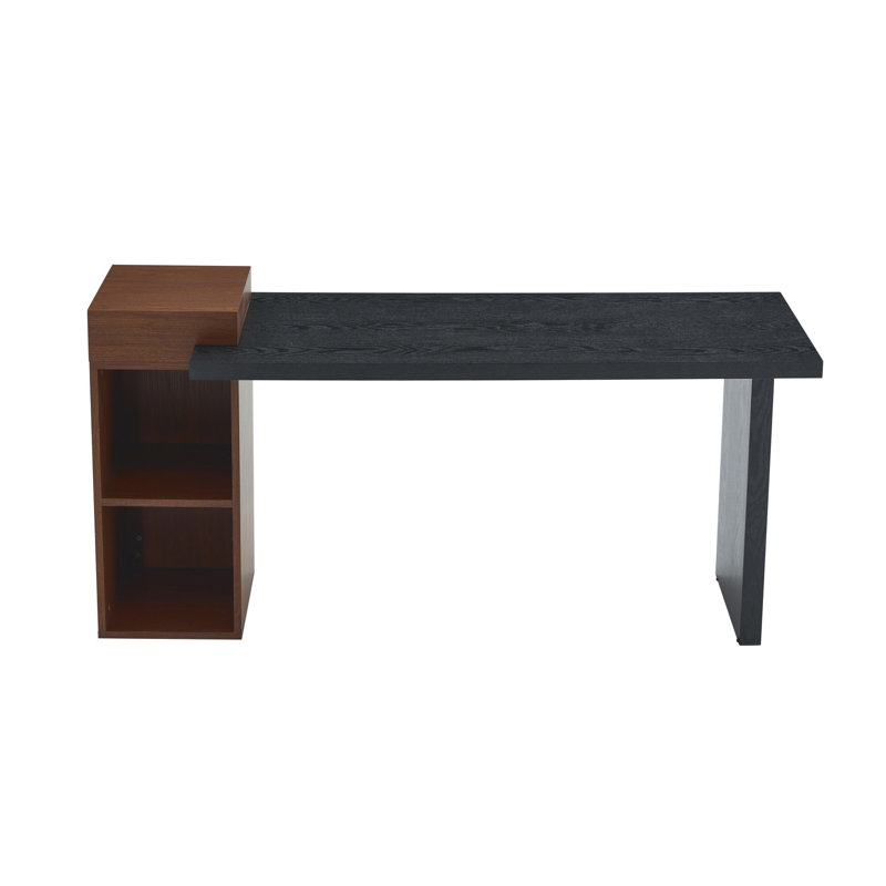 Table d'appoint moderne à deux tons pour canapé - console d'entrée multifonctionnelle en bois de grain de bois noir et bois de noyer MDF avec tablettes de rangement ouvertes à 2 niveaux pour le salon, le couloir et la chambre à coucher