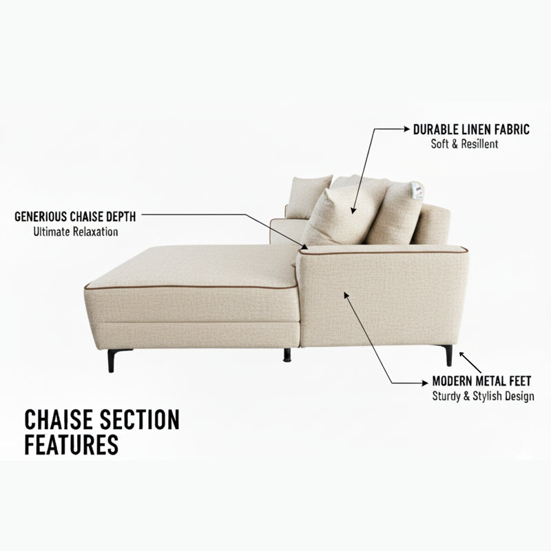 3 Seater Sofa Bed, Cream, Right Hand Facing