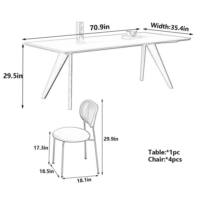 Table Rock minimaliste crème avec pieds en bois, H 29,5 po x L 70,9 po x l 35,4 po