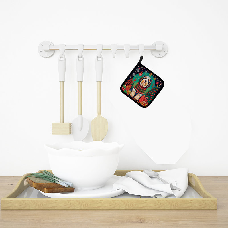 Paire de porte-casseroles Bearied Collie Christmas