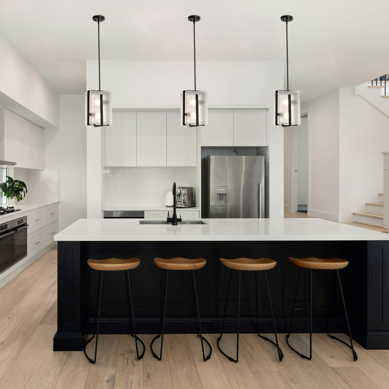 2-Light Frosted Glass Square/Rectangle Modern Pendant Light, Matte Black