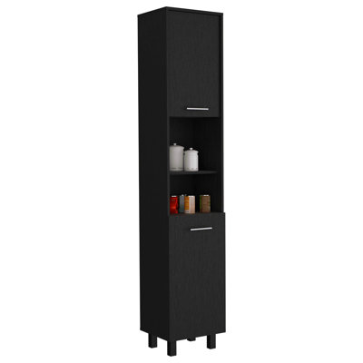Kitchen Pantry 79" H, Two Open Storage Shelves, Three Internal Shelves, Two Doors, Four Legs
