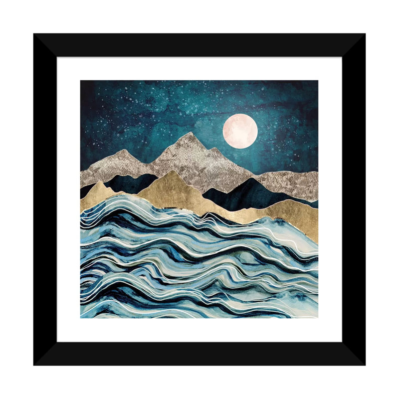 Indigo Sea - Graphic Art Print, Black Framed Paper, White, 24" H x 24" W x 1" D