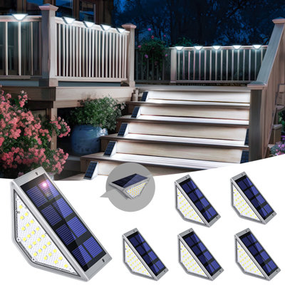 Cool White Solar Powered Integrated 24-LED Waterproof Outdoor Step Light (Set of 6)