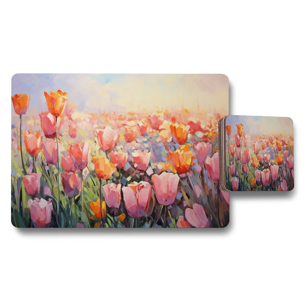 Tulip Field Placemat and Coaster Set for Dining Table