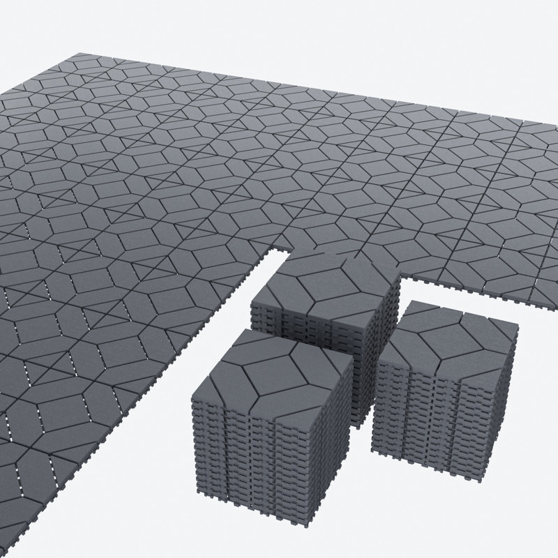 44 tuiles de terrasse en plastique à texture géométrique 44 pièces avec 12 bandes de bordure, 4 pièces d'angle et 1 paire de gants