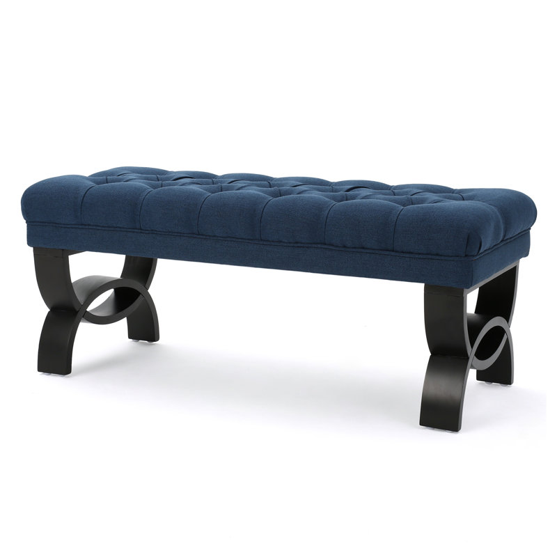 Banc repose-pieds en tissu capitonné bleu marine avec pieds incurvés modernes Hilton, Marine