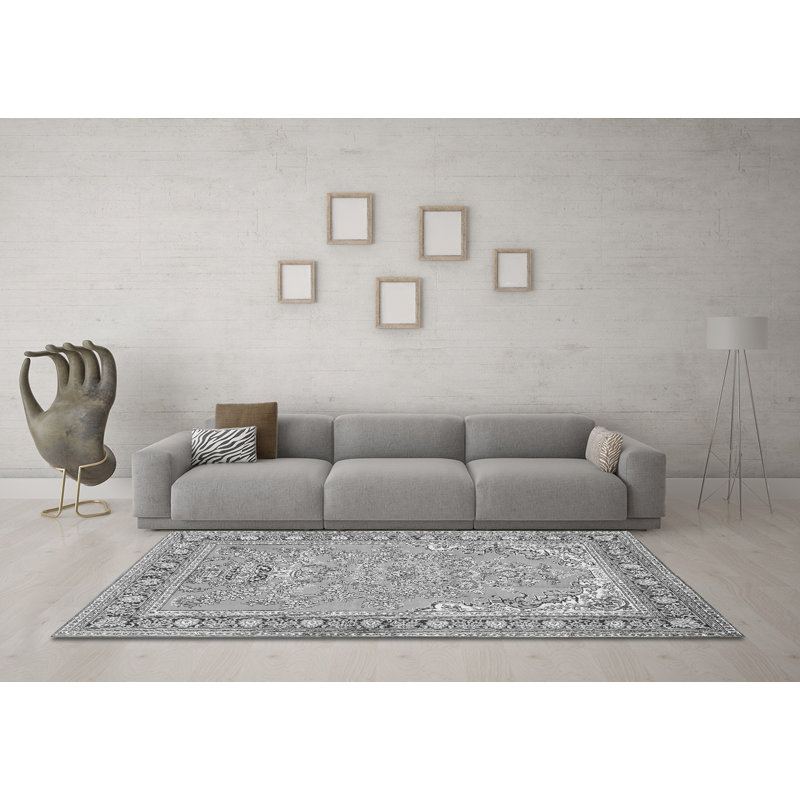 Tapis gris / noir / blanc en chenille tissé à la machine Madlena, Carré de 6 pi