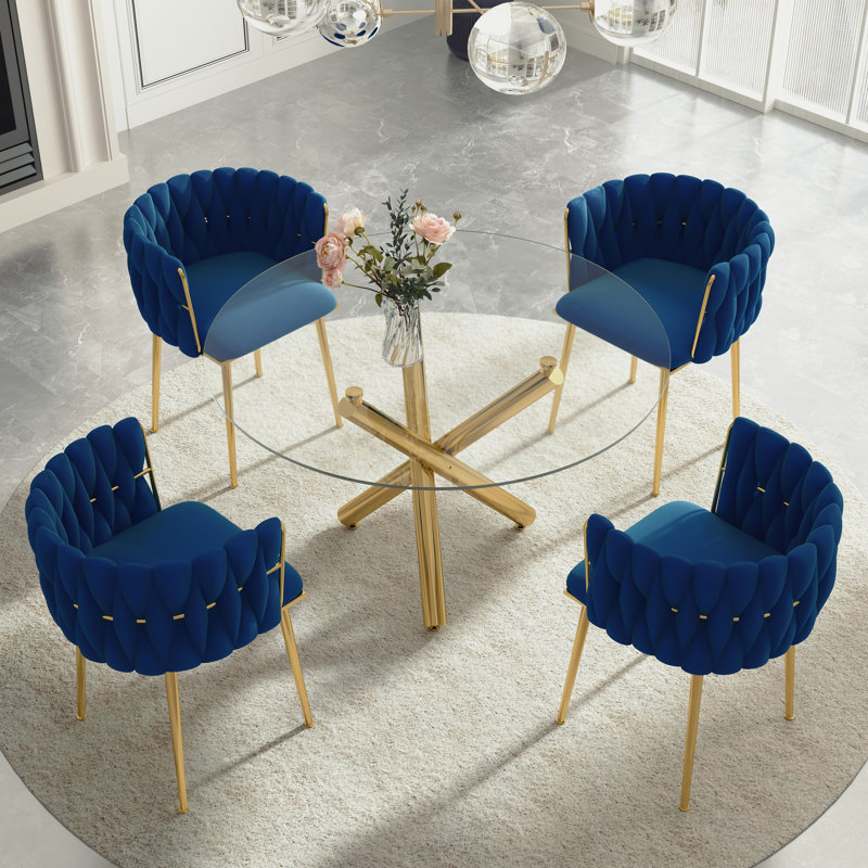 Ensemble de salle à manger Raykwan, Marine, H 29,5 po x L 47,24 po x l 47,24 po, Or