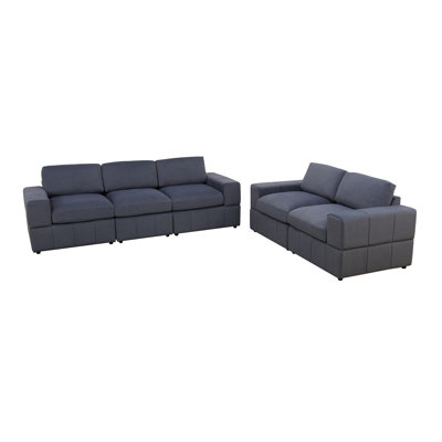 5- Picec Dark Grey Microfiber Reversible Modular Living Room Sofa Set