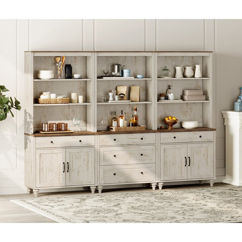 Ennia Solid and Manufactured Wood Dining Hutch, Rustic White