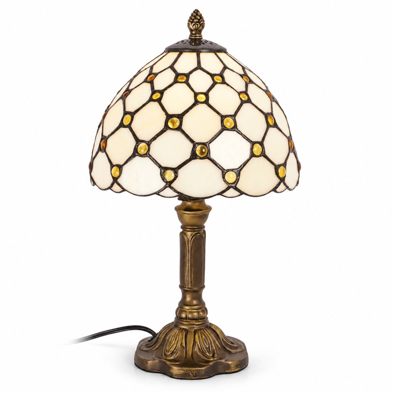 Tiffany-Style Table Lamp with Ivory Glass Shade and Antique Bronze Finish, 1-Warm Light, E26 Base