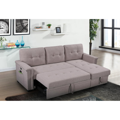84" Sectional With , Storage Chaise & 3 Seat Capacity Grey Sleeper Reversible Bed