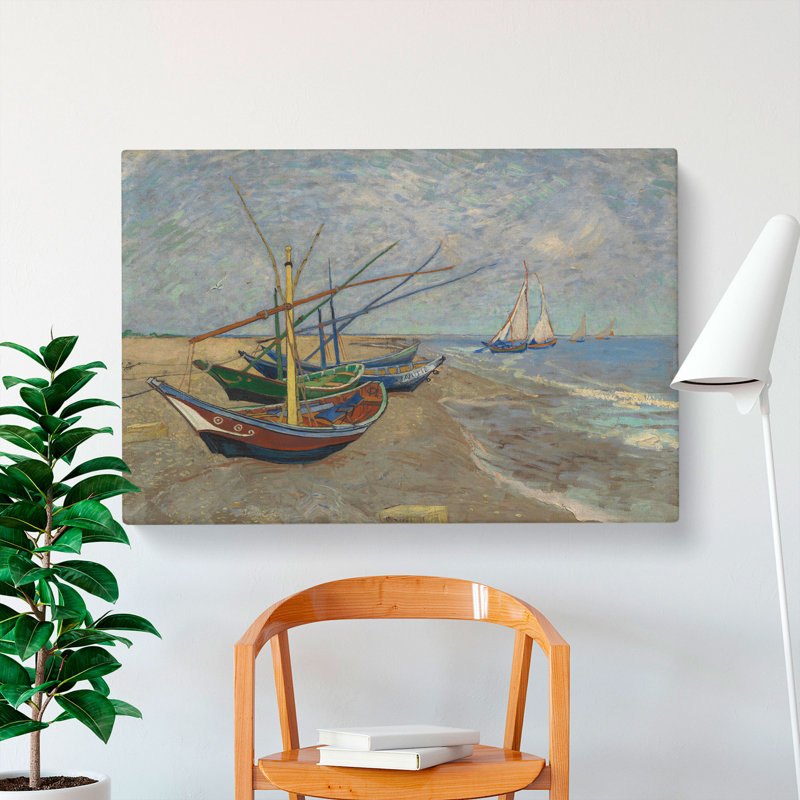 Fishing Boats on the Beach by Vincent Van Gogh - Wrapped Canvas Painting, 40cm H x 60cm W x 3cm D