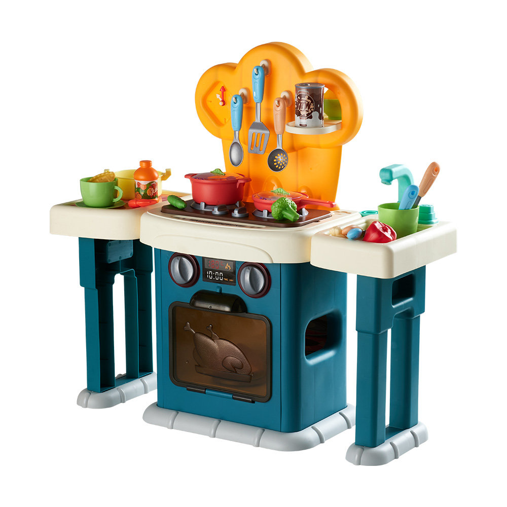 Kids Pretend Kitchen Playset with Sounds, Light and Play Food