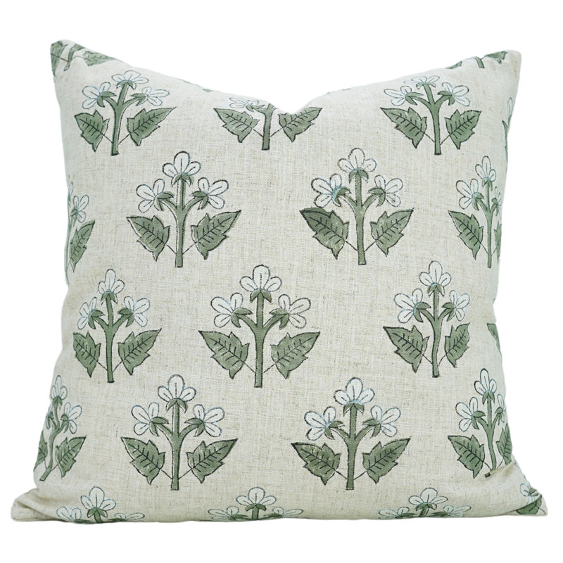 Housse de coussin en lin imprimée à la main Artisan, Carrée, H 18 po x l 18 po