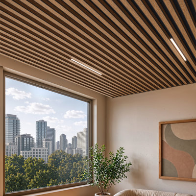 Ensemble de tubes de plafond acoustiques décoratifs en PVC lisse de 78,7 pouces avec tiges et quilles de suspension, système de plafond acoustique décoratif en WPC