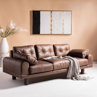 Canapé à accoudoirs carrés en cuir véritable 86,6 po