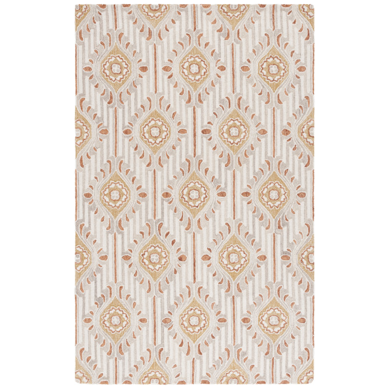 Tapis beige / doré en laine / coton touffeté à la main Pine 405, Rond 6 pi