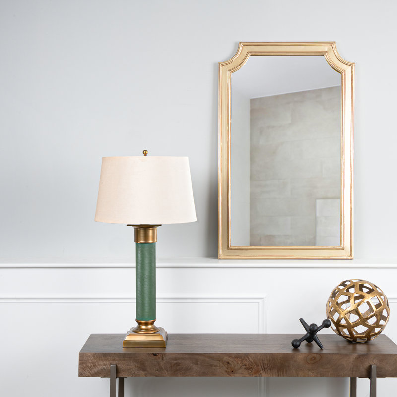 Textured Metal Column Table Lamp, Green/Bronze