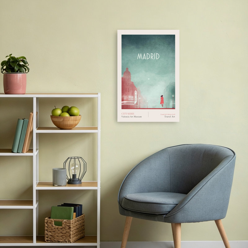 Madrid 1- Gran Via Minimalist Serene Tranquil Architecture City Wall Art Print 1 Piece Wrapped Canvas Wall Art