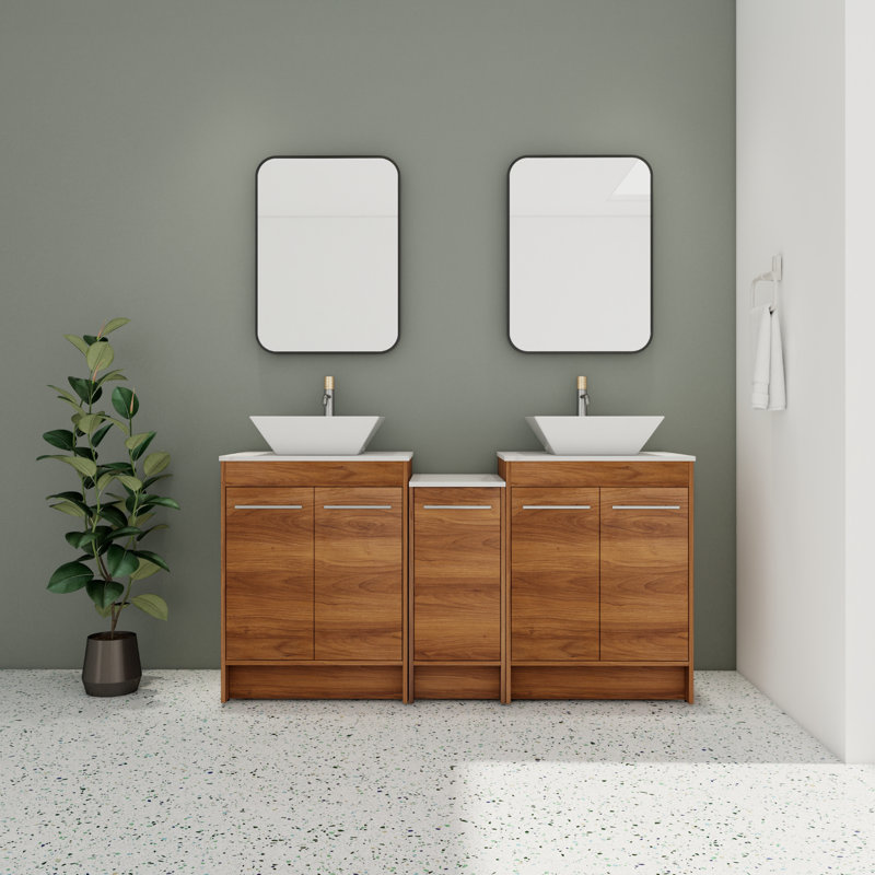 Meuble-lavabo double 59,3 po avec plateau en pierre frittée Delayne