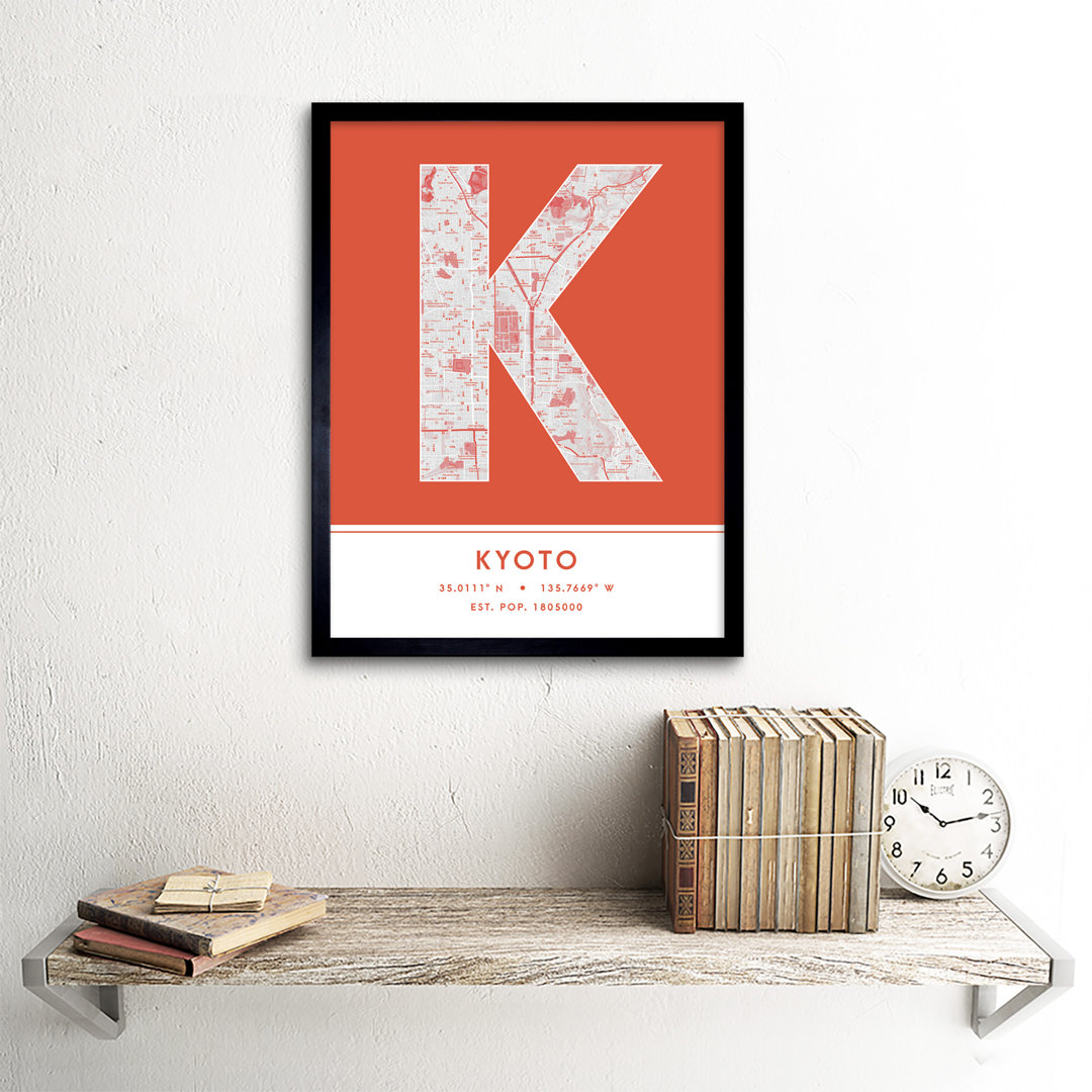 Kyoto Japan City Map by Wee Blue Coo - Single Picture Frame Typography