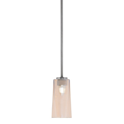 Nicomedes Stem Hung Mini Pendant Shown In Graphite Finish With 5" W x 9.75" H Amber Gradient Glass