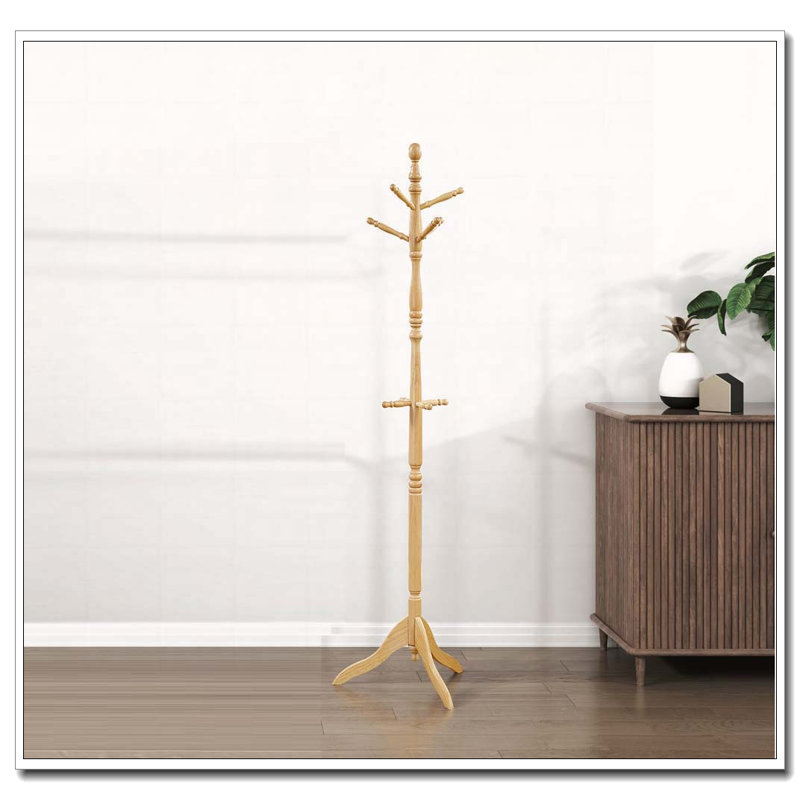 Portemanteau en bois massif, 10 crochets, Naturel