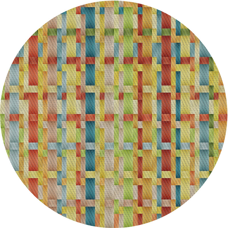 Tapis vert/orange à motifs, Rond 5 pi