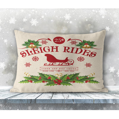 Sleigh Ride Indoor/Outdoor Throw Pillow Cotton Blend Outdoor Reversible Throw Pillow