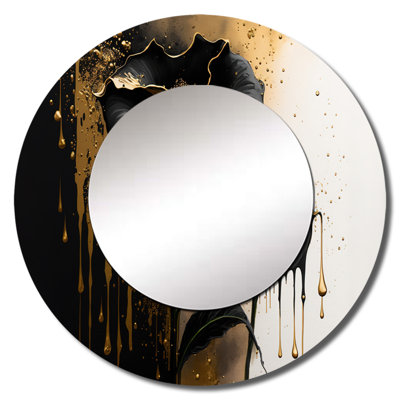 Décoration murale noire et dorée Cally Lillies - Miroir rond floral et botanique_MTMIR56419