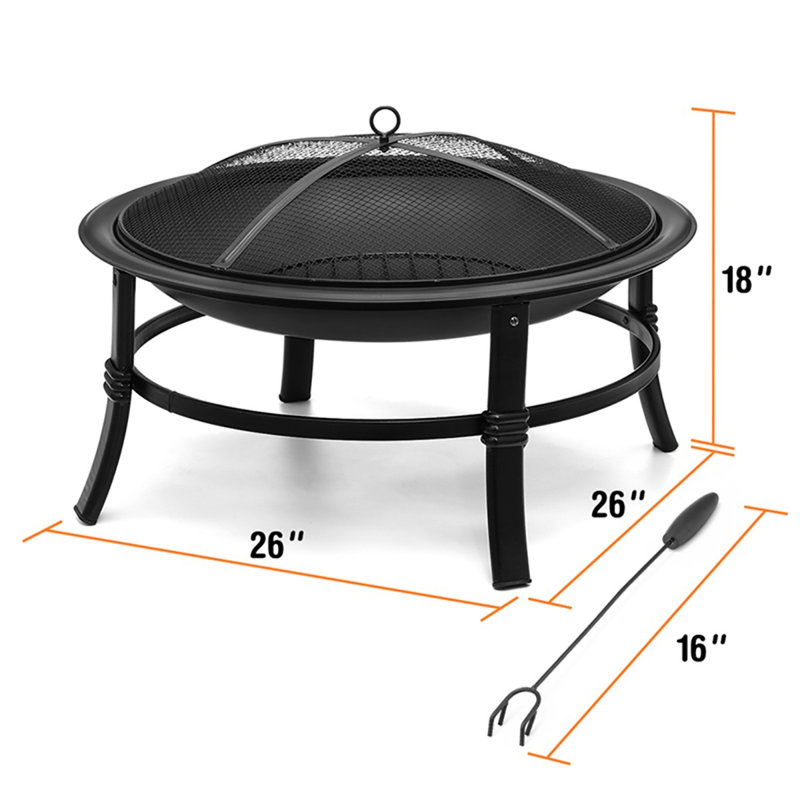 Uma 18" H Outdoor Wood Burning Fire Pit with Lid and Fire Poker