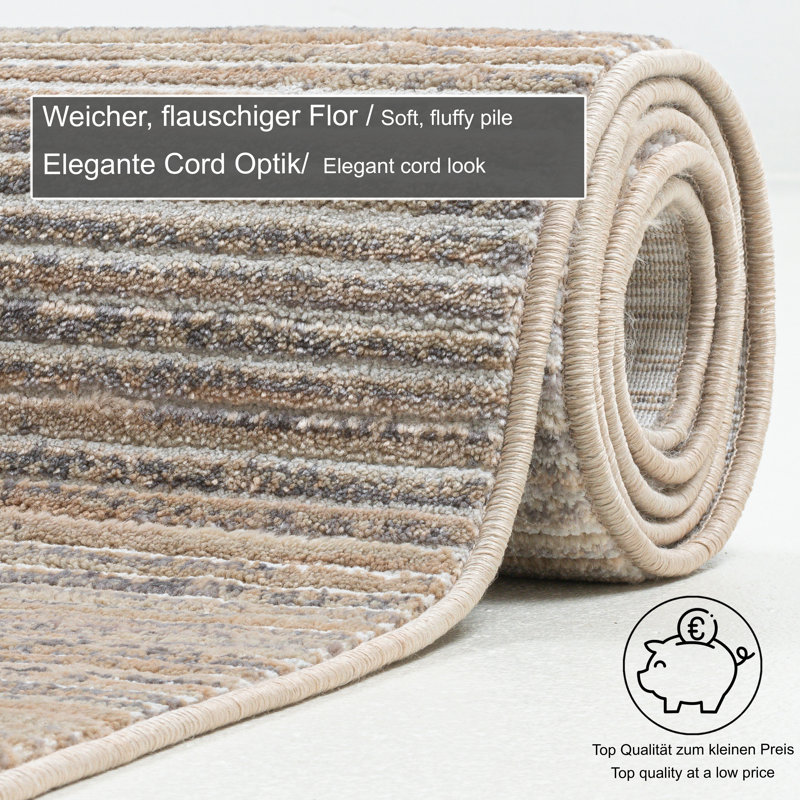 Corduletta flatweave carpet in beige, Rectangle 120 x 180cm